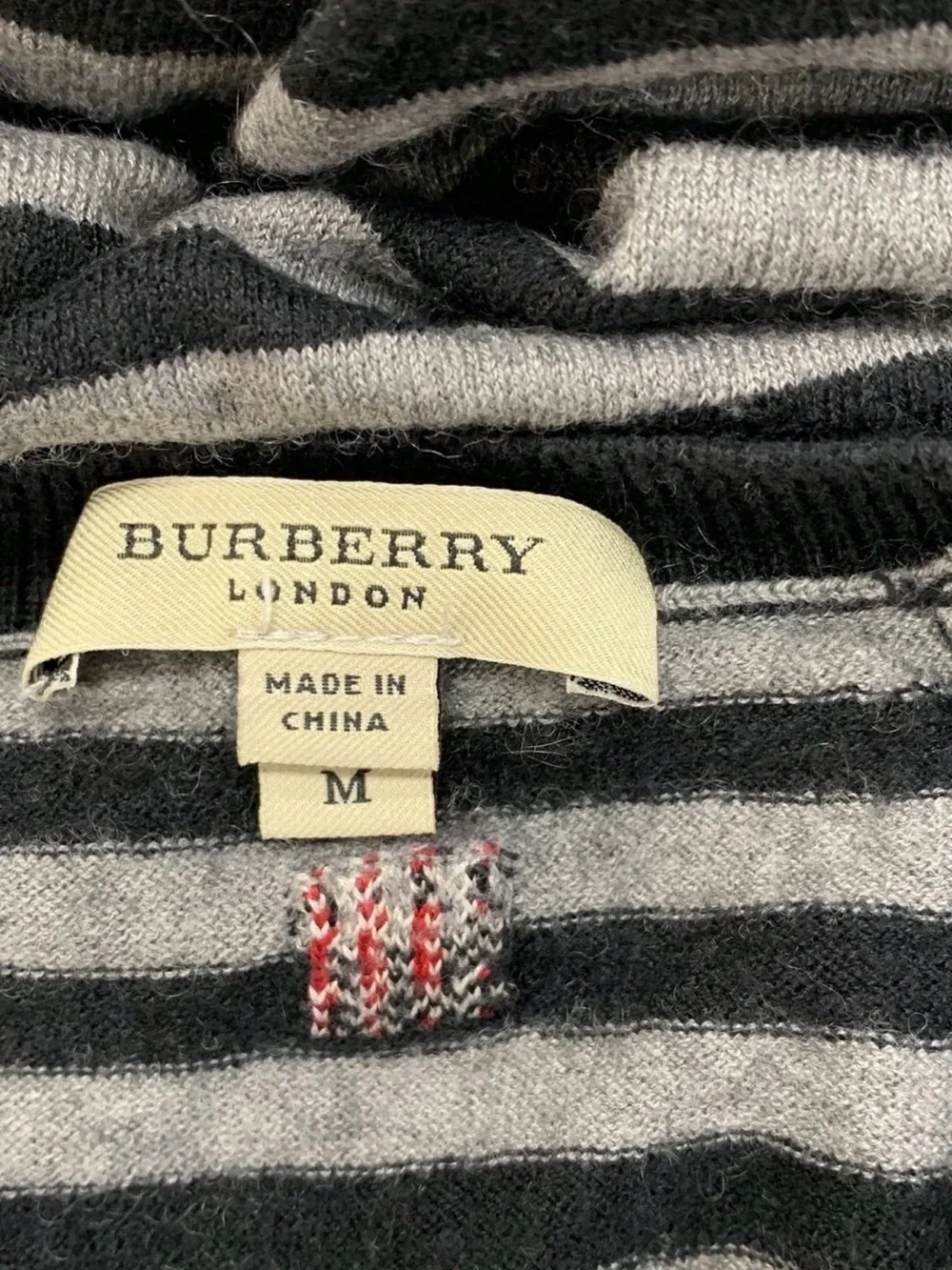 Burberry Black and Gray Striped V-Neck Sweater silk and cashmere size medium